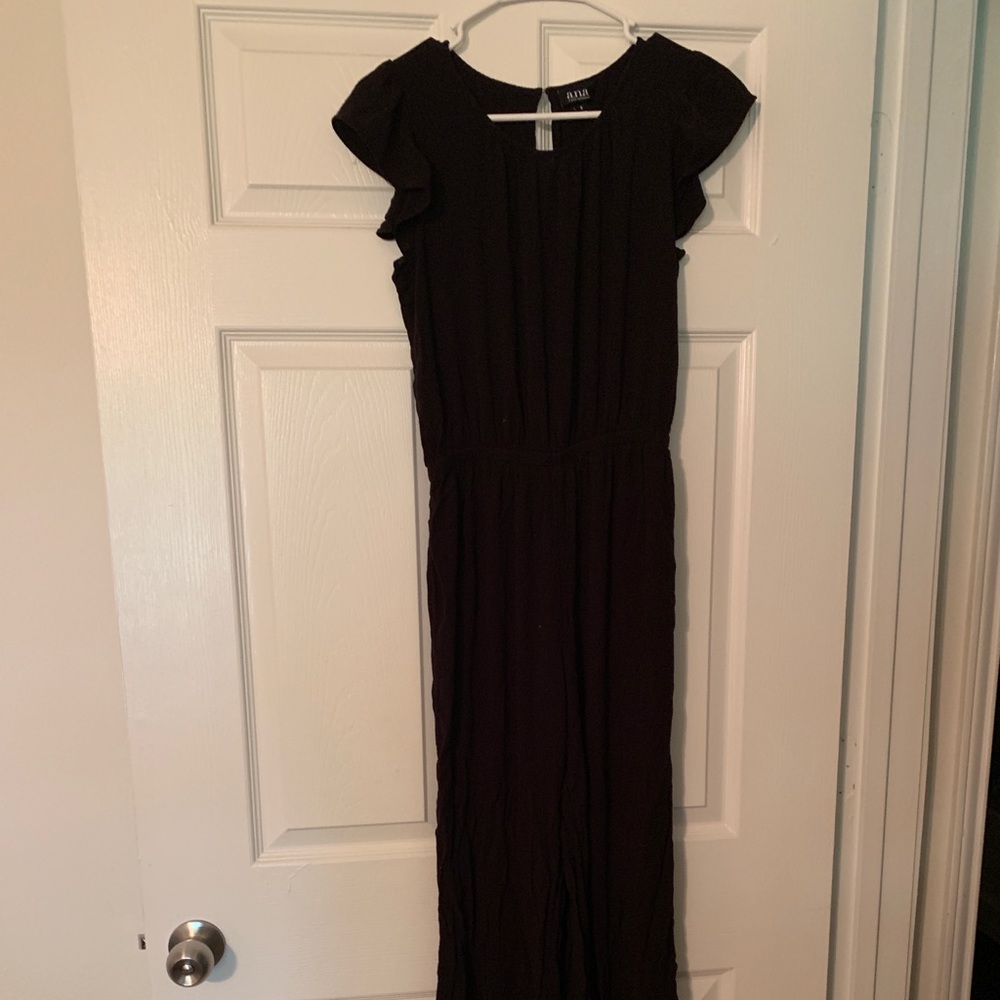 Black ruffle shoulder jumpsuit